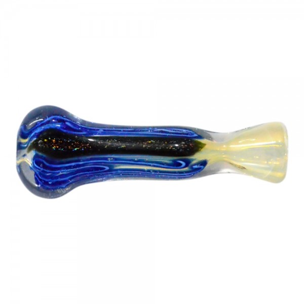 Colored Glass Chillum w/ Striped Inlay & Fume Accents