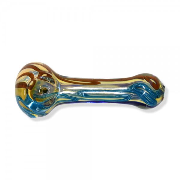 Glass Spoon Pipe w/ Colored Striped Inlay