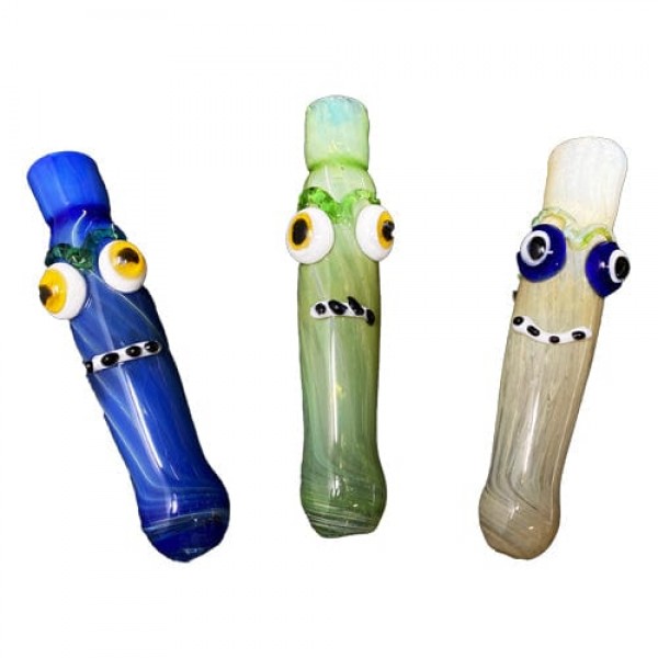 Handmade Glass Chillum w/ Googly Eye Accents