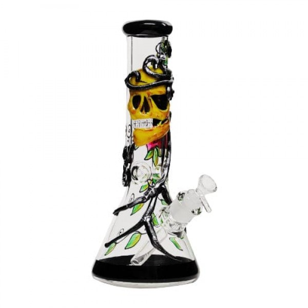 Bjorn Jorgøn Rose & Skull Glass Beaker Bong