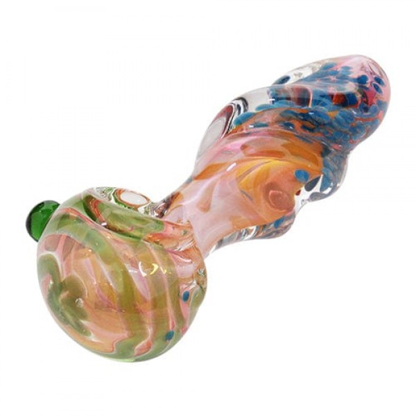 Fumed Pink Glass Spoon Pipe w/ Color Accents & Marbles