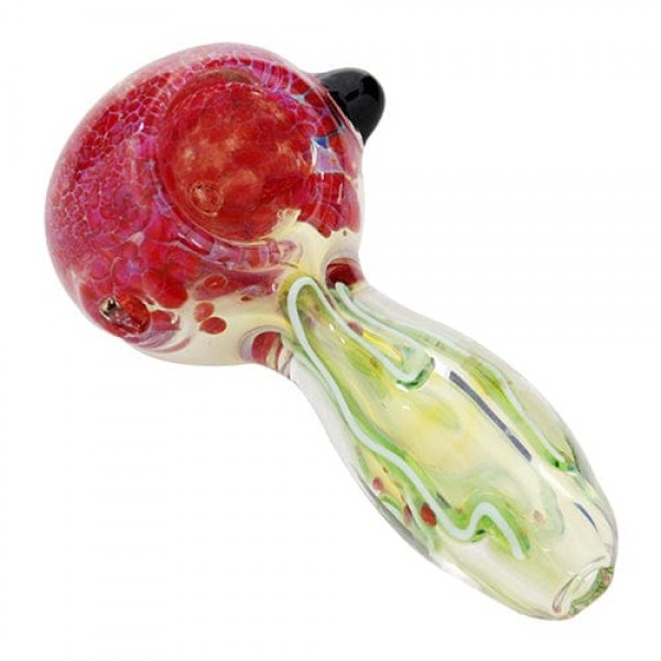 Red & Green Glass Hand 420 Pipe w/ Spiral Accents