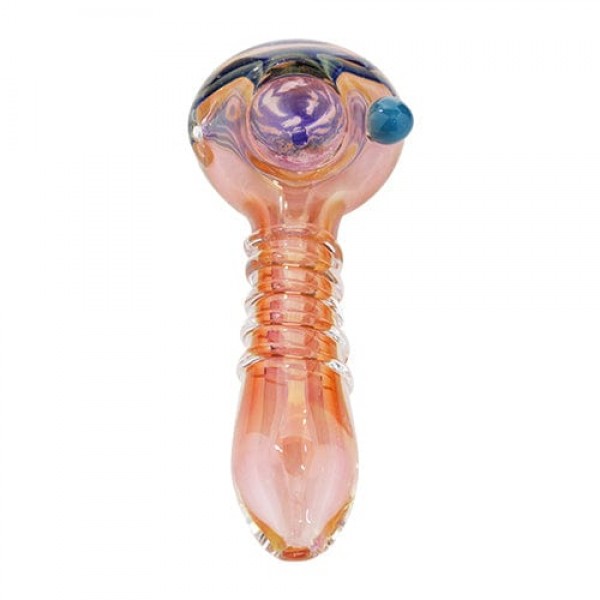 Fumed Pink Glass Spoon Pipe w/ Accents Swirls