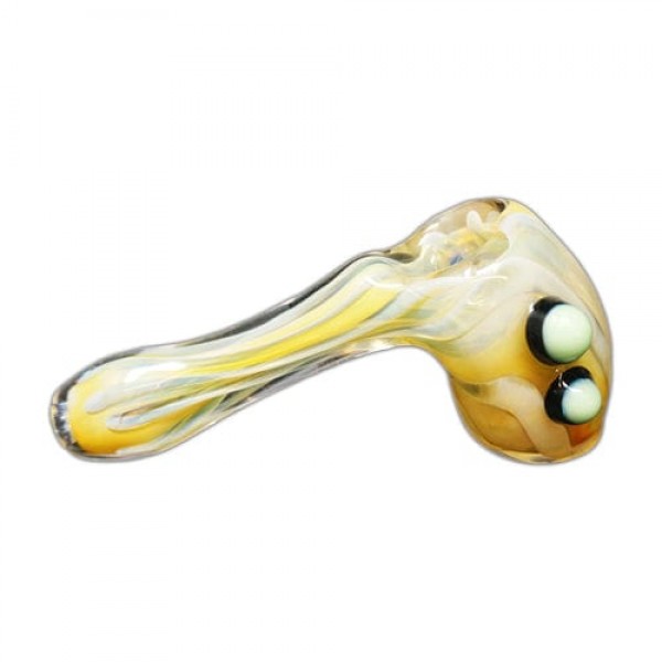 Yellow & White Handmade Glass Hand Pipe w/ Marbles