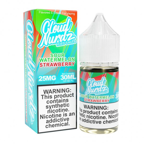 Cloud Nurdz Sour Watermelon Strawberry Iced 30ml Nic Salt Vape Juice