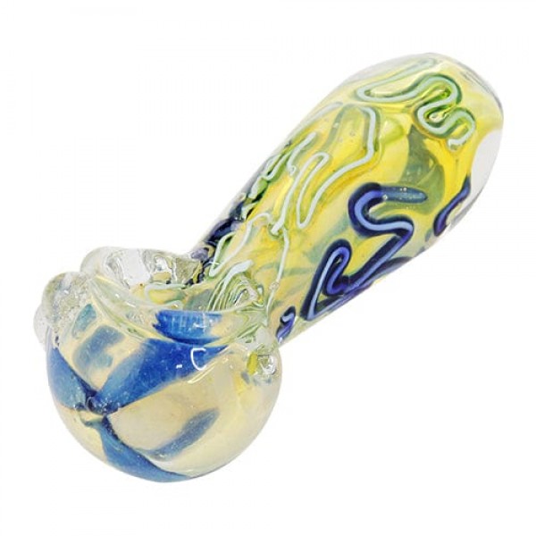 Fumed Glass Hand Pipe w/ Blue & Yellow Color