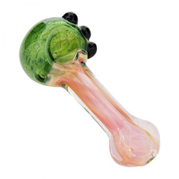 Pink & Green Fumed Glass Hand Pipe w/ Marble Accents