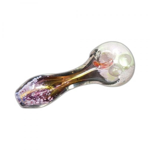 Pink & White Handmade Glass Hand Pipe w/ Fumed Accents