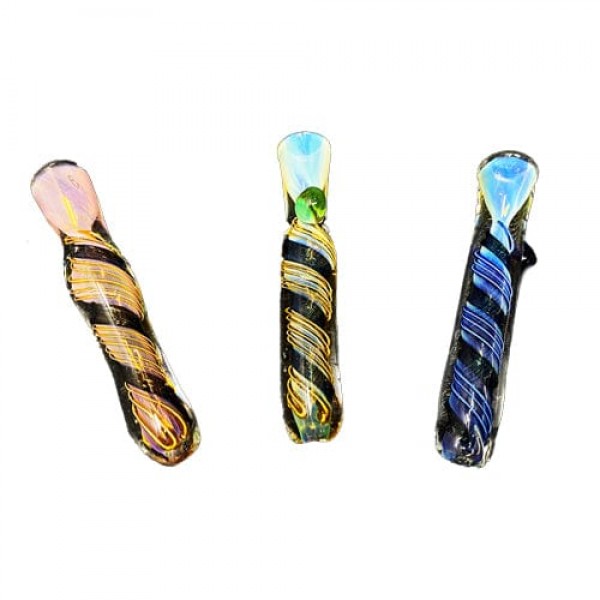 Multi-Color Fumed Handmade Glass Chillum w/ Swirls