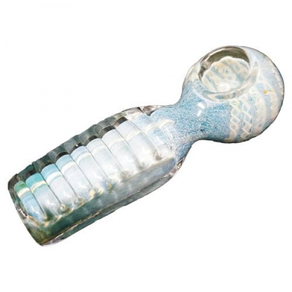 White & Blue Handmade Glass Hand Pipe w/ Unique Accents