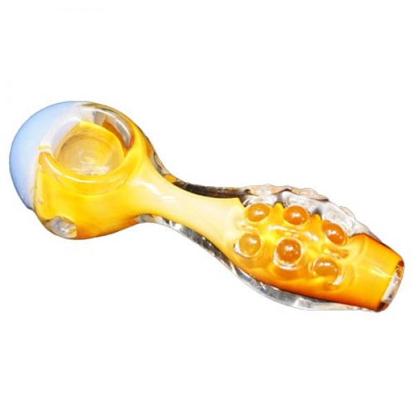 Orange Handmade Glass Spoon Pipe w/ Blue Accents